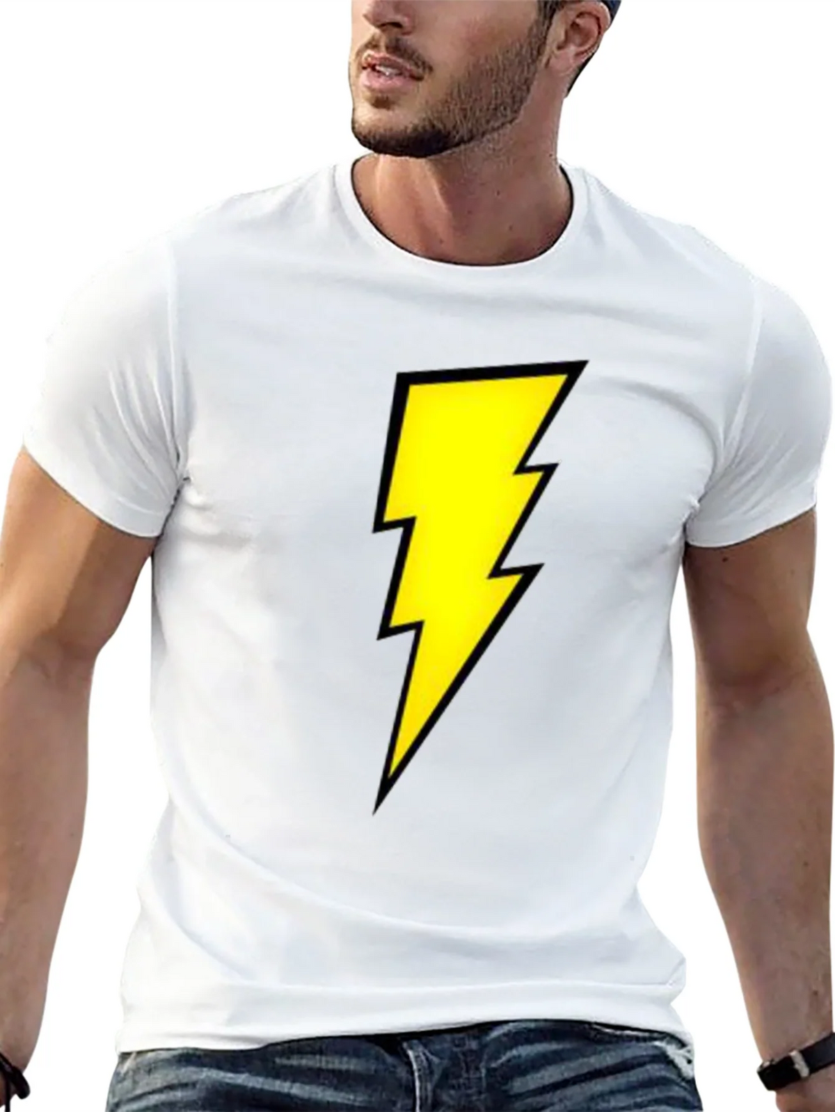 Black T-Shirt with Yellow Lightning Bolt Design product image 7