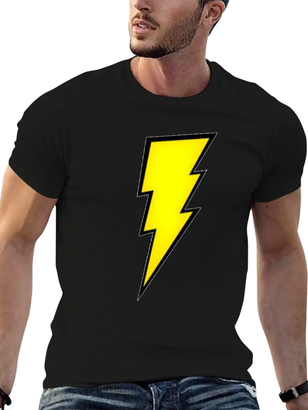 Black T-Shirt with Yellow Lightning Bolt Design product image 2