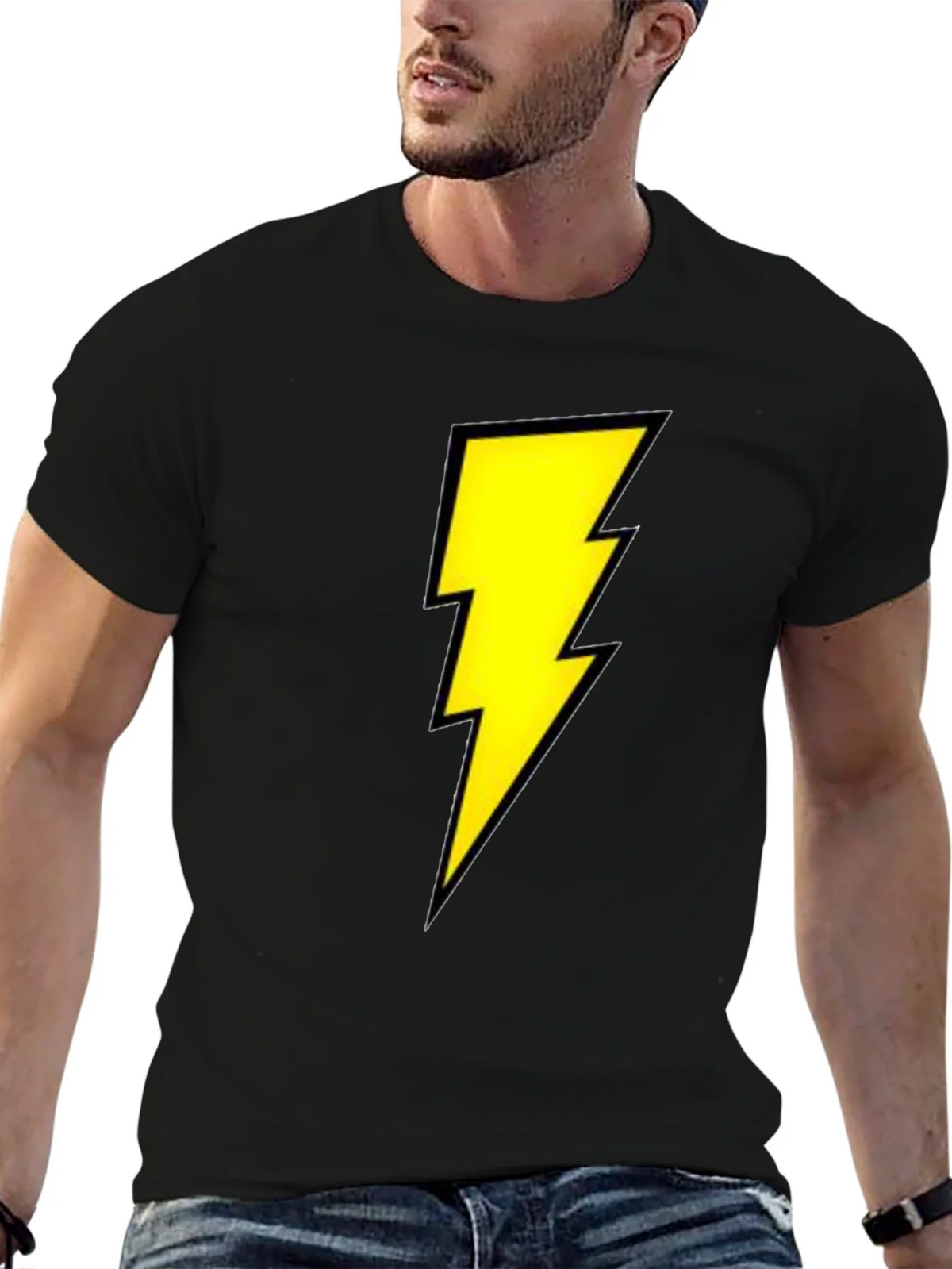 Black T-Shirt with Yellow Lightning Bolt Design product image 2