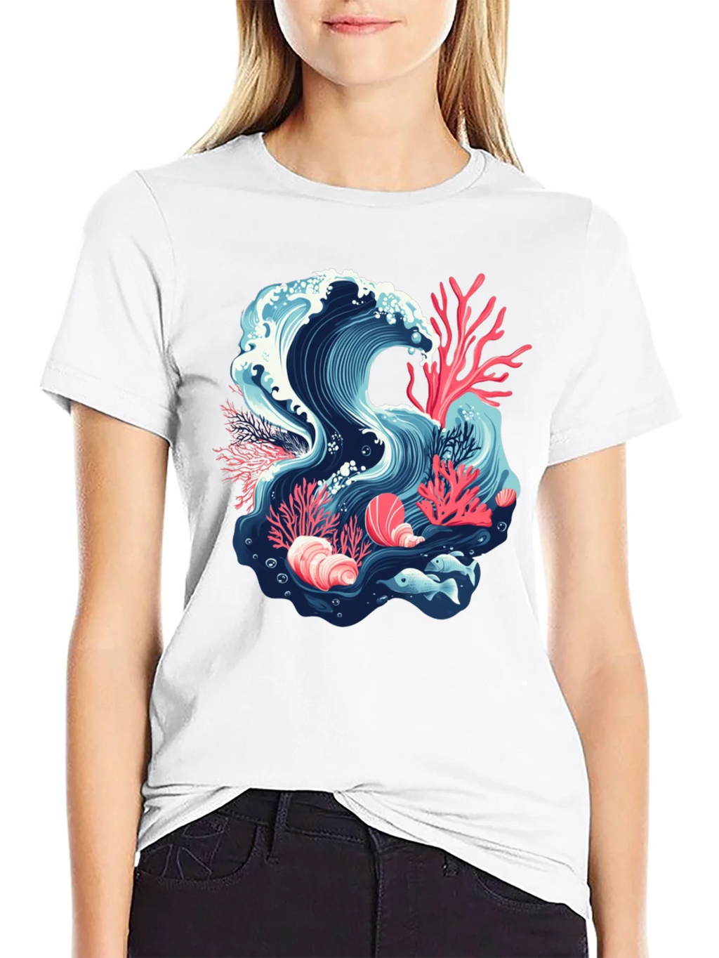 Ocean Wave Coral Reef Graphic Tee - Black product image 7