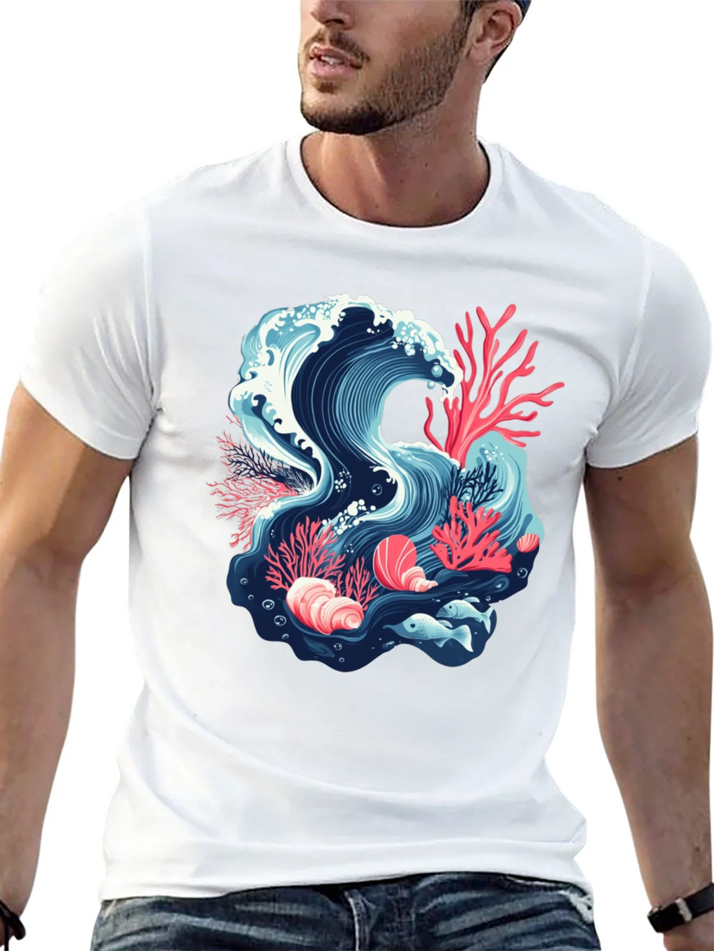 Ocean Wave Coral Reef Graphic Tee - Black product image 9