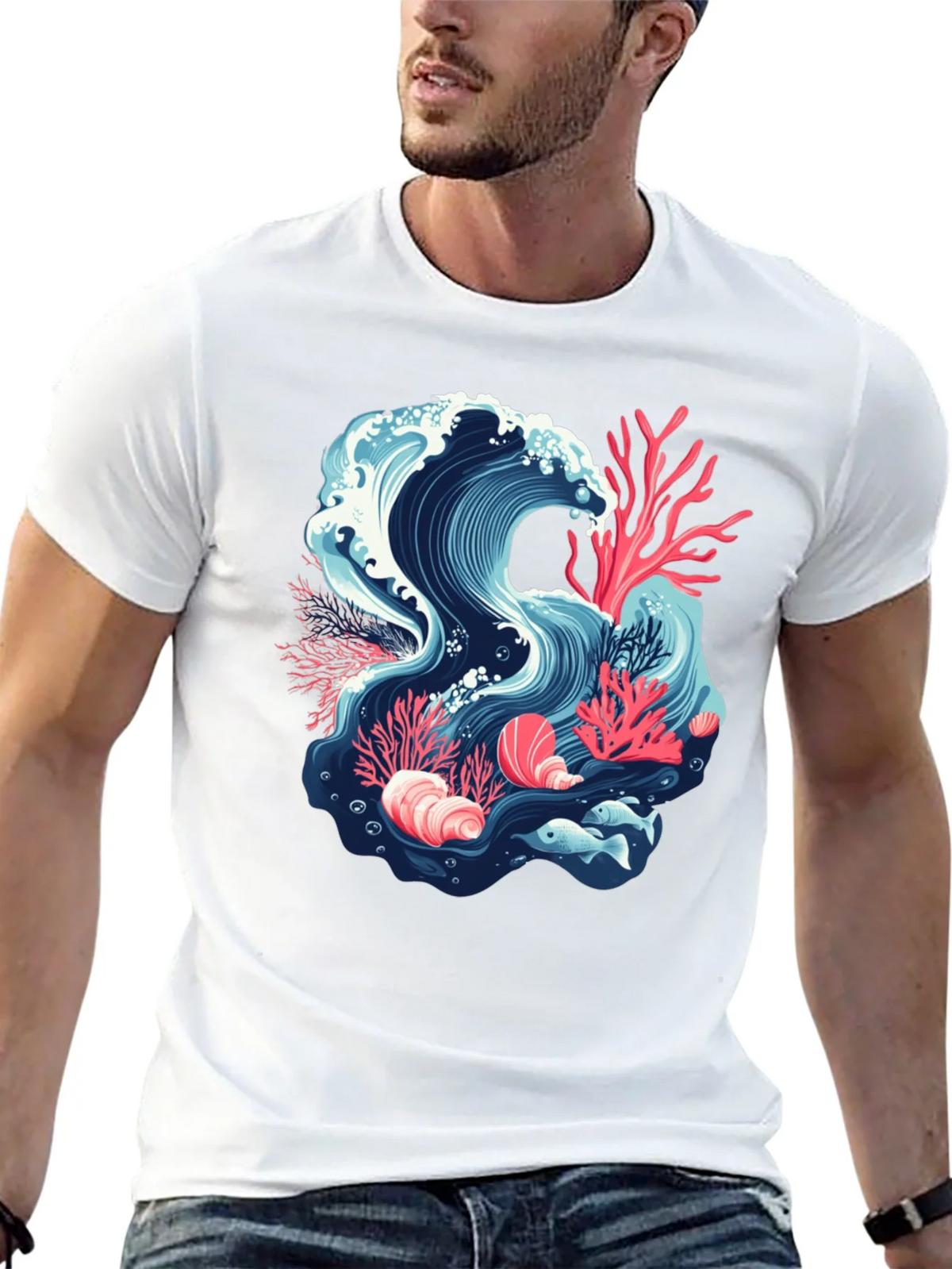 Ocean Wave Coral Reef Graphic Tee - Black product image 9