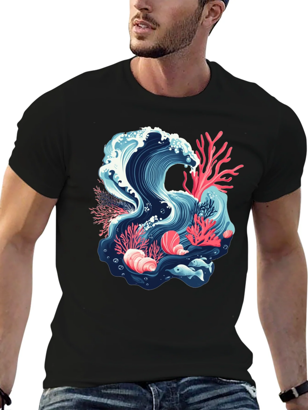 Ocean Wave Coral Reef Graphic Tee - Black product image 6