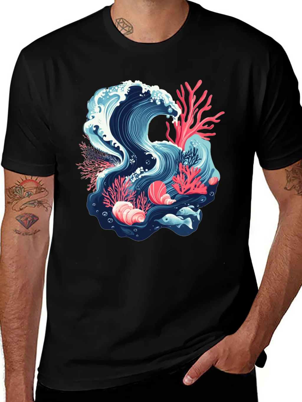 Ocean Wave Coral Reef Graphic Tee - Black product image 1