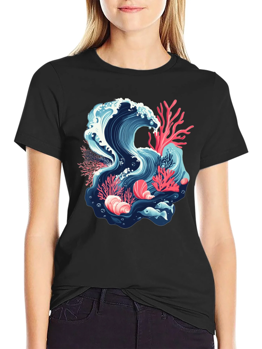 Ocean Wave Coral Reef Graphic Tee - Black product image 2