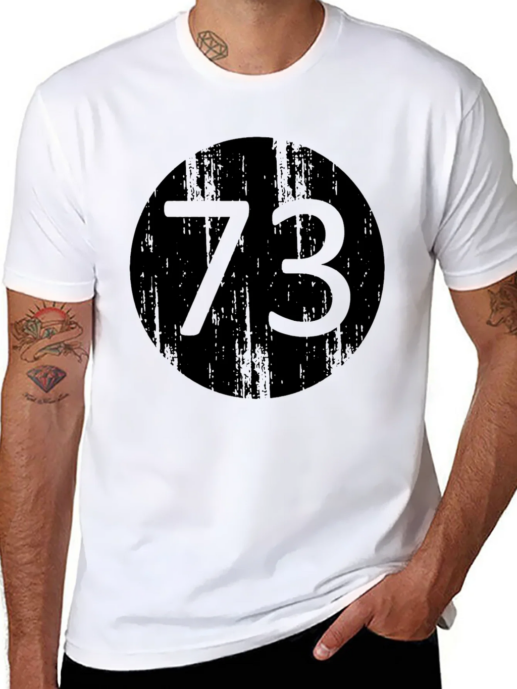 Mens Black T-Shirt with 73 Circle Design product image 6