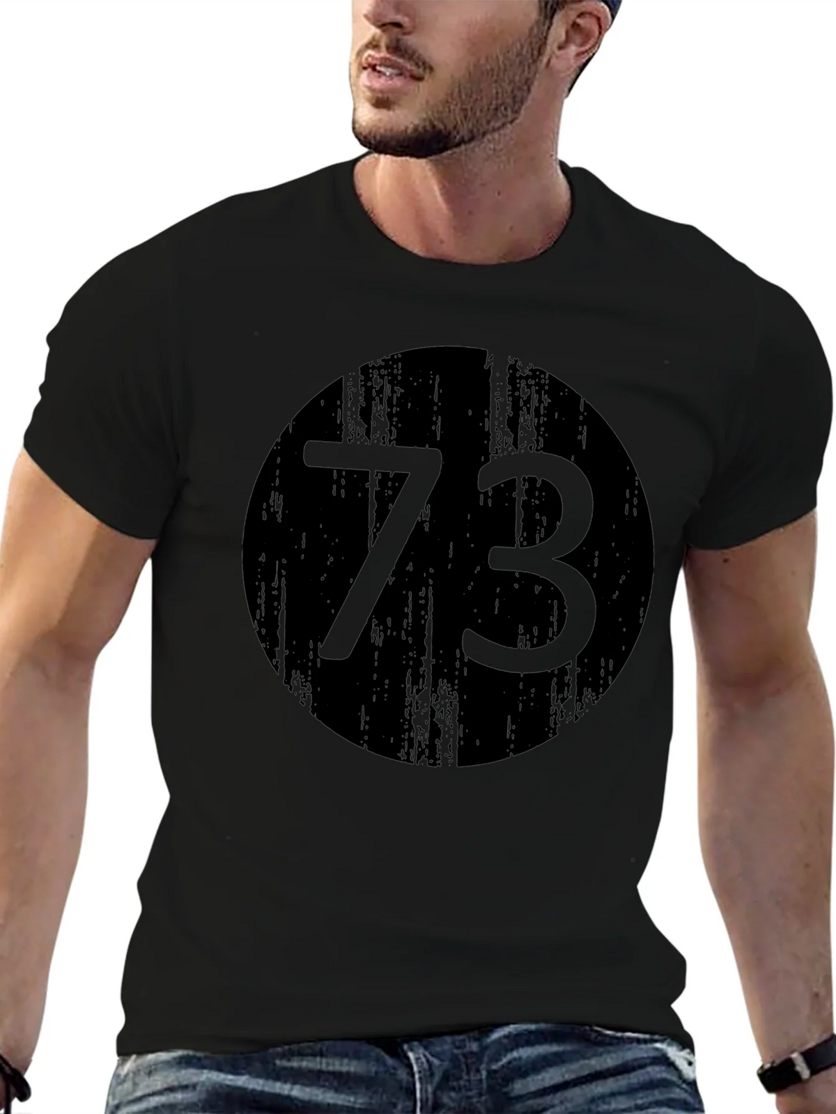 Mens Black T-Shirt with 73 Circle Design product image 5