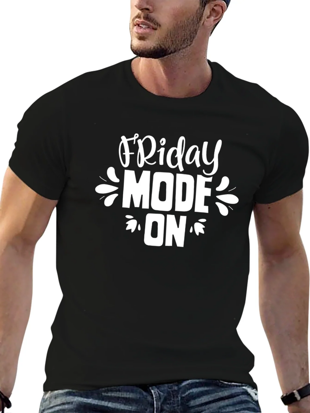 Friday Mode On Graphic Tee - Black Cotton Casual T-Shirt product image 6
