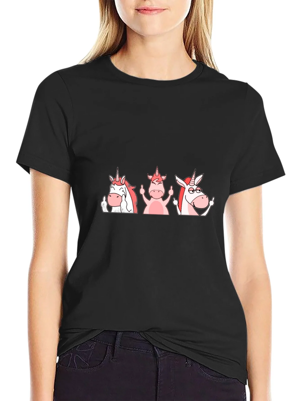 Unicorn Middle Finger Graphic T-Shirt - Black product image 1