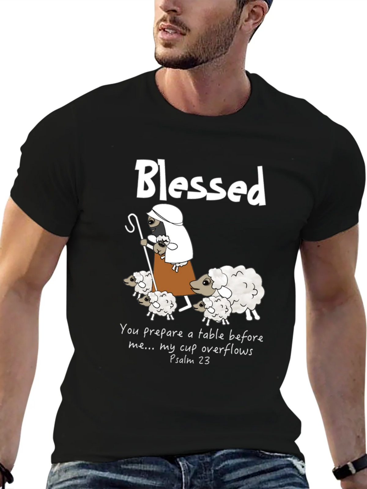 Blessed Shepherd Graphic T-Shirt Psalm 23 product image 6