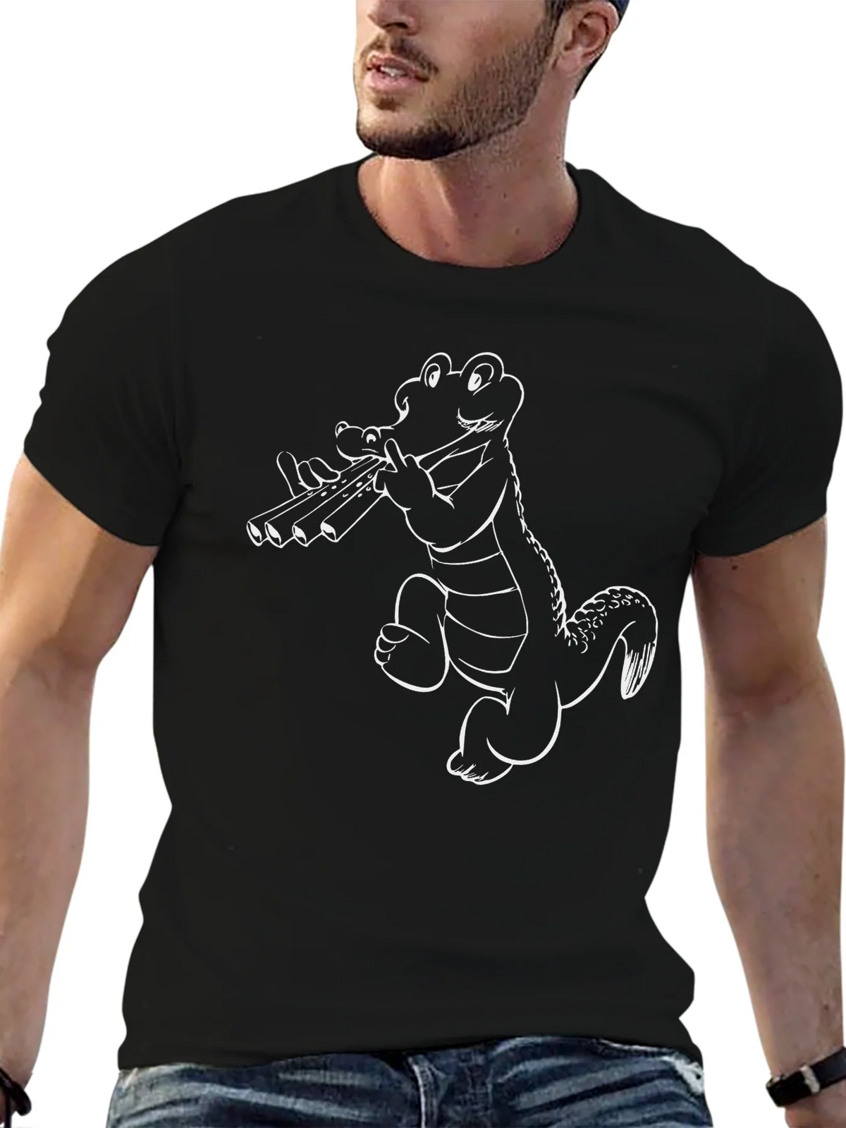 Cool Gator Panpipes T-Shirt - Black product image 6