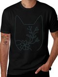 Cat Outline Floral T-Shirt - Unique Graphic Tee product image 1