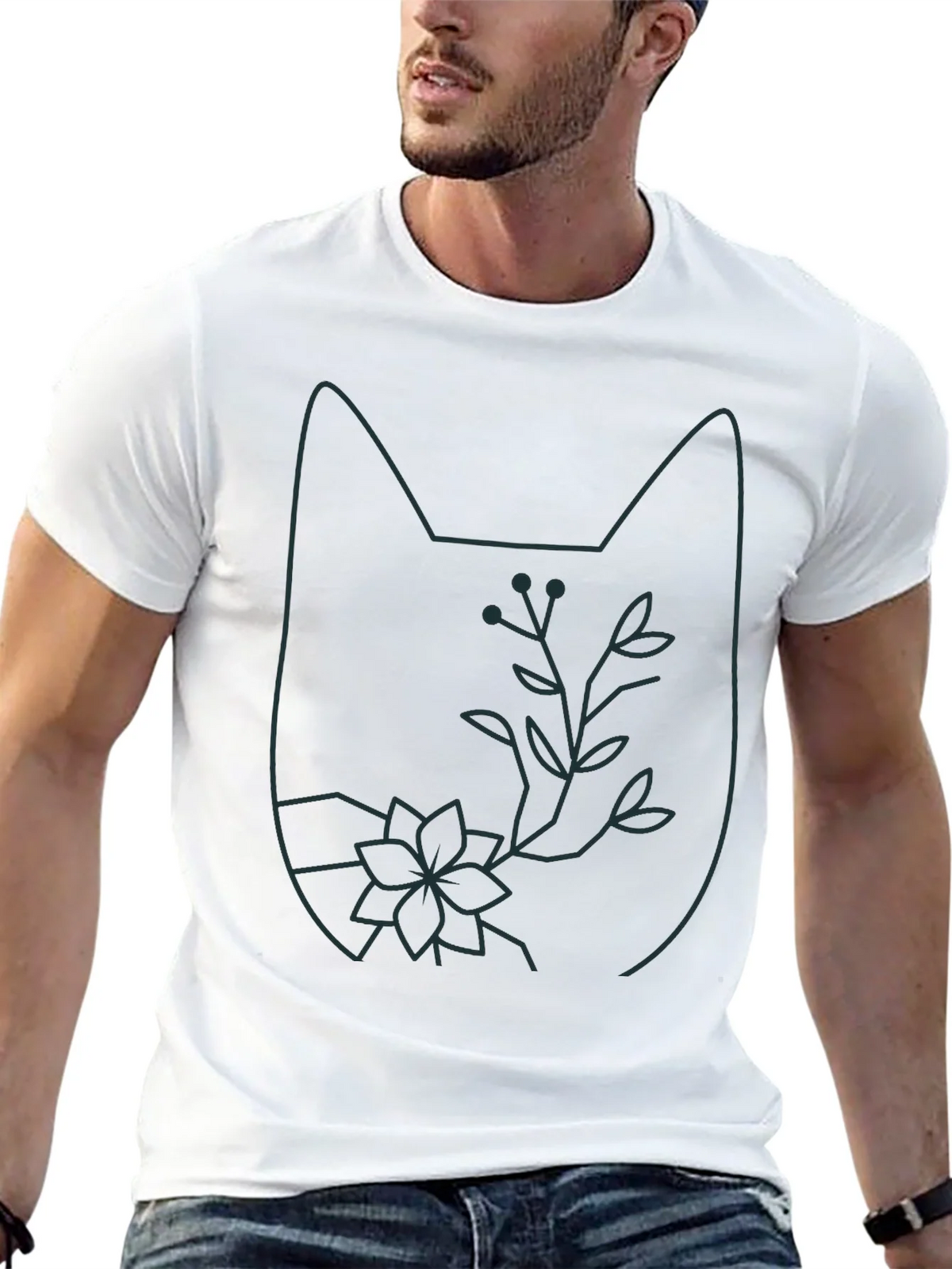 Cat Outline Floral T-Shirt - Unique Graphic Tee product image 12