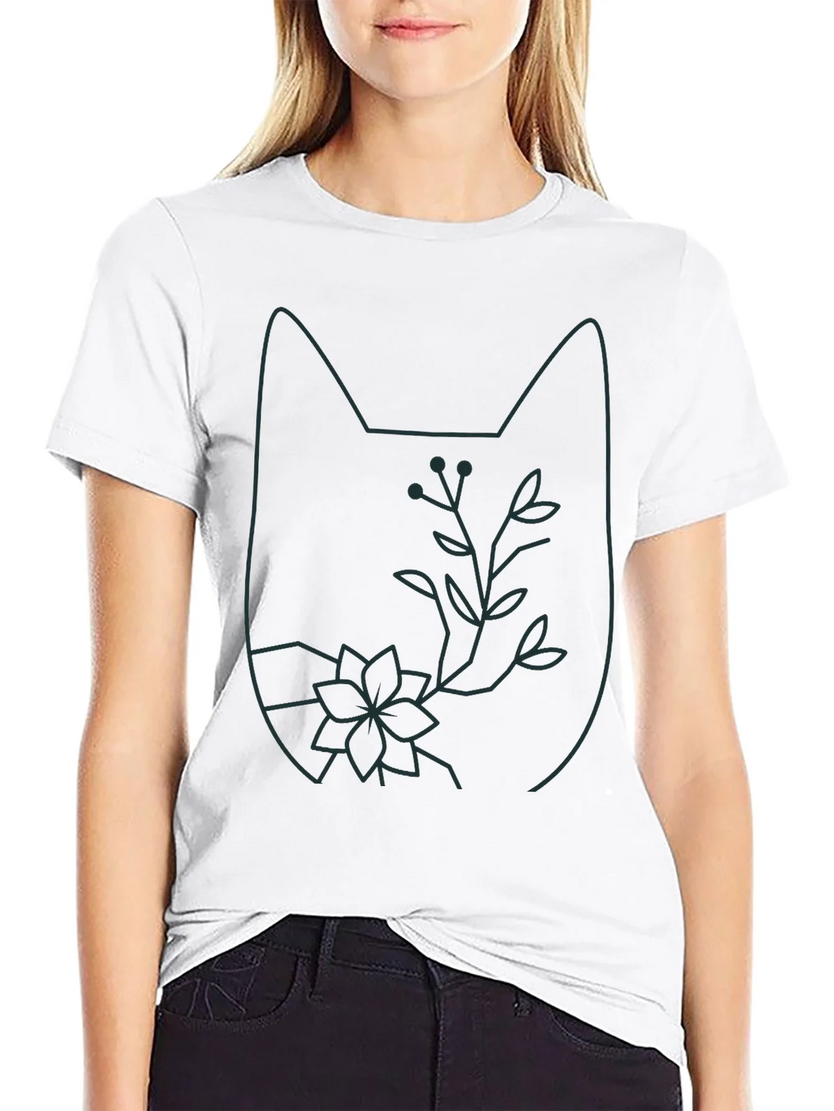 Cat Outline Floral T-Shirt - Unique Graphic Tee product image 8