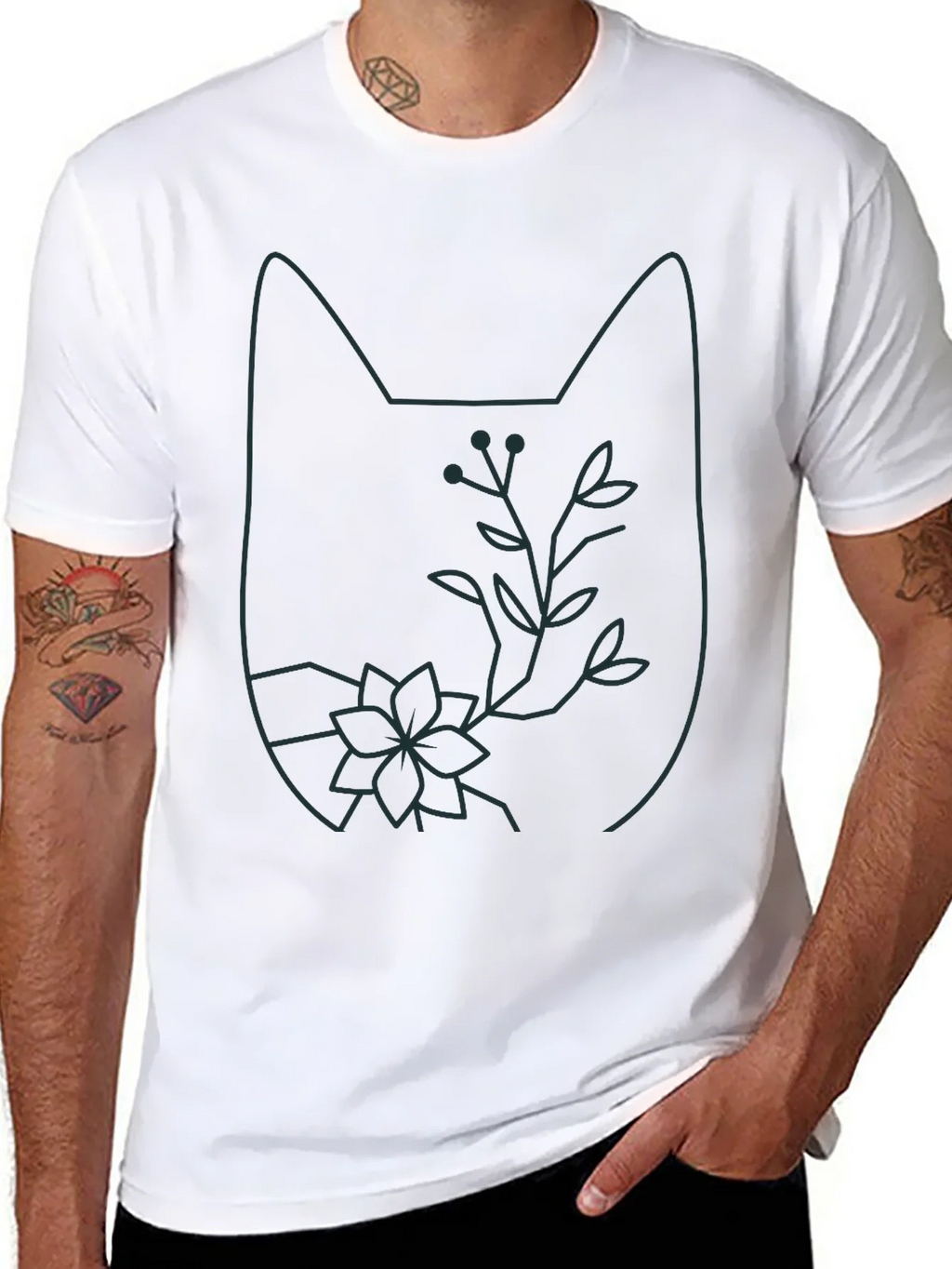 Cat Outline Floral T-Shirt - Unique Graphic Tee product image 7