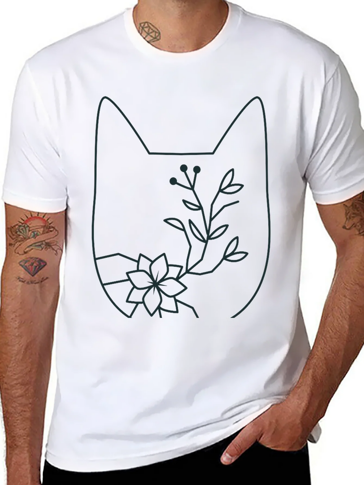 Cat Outline Floral T-Shirt - Unique Graphic Tee product image 7