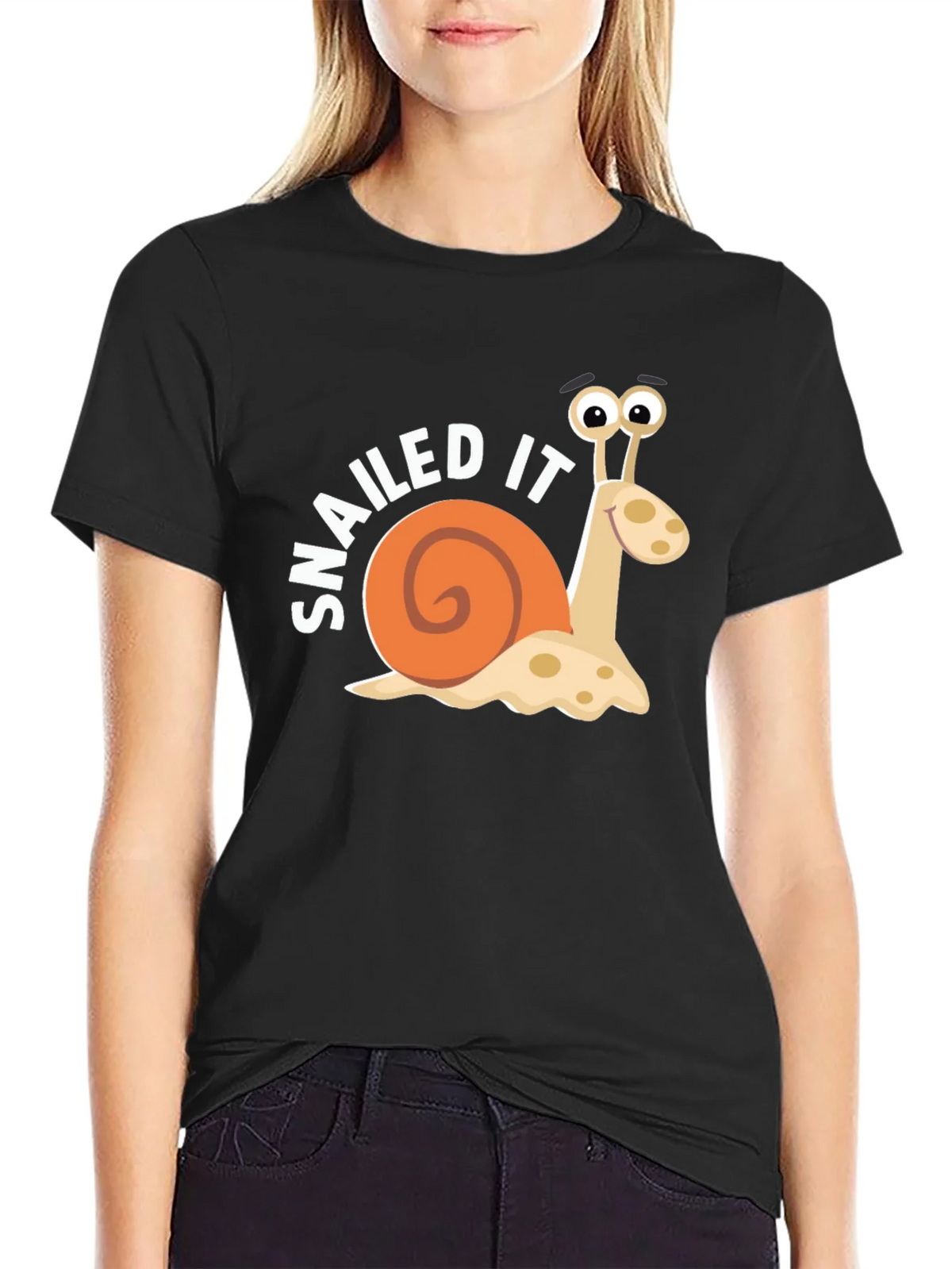Snailed It Snail Cartoon Black T-Shirt product image 2