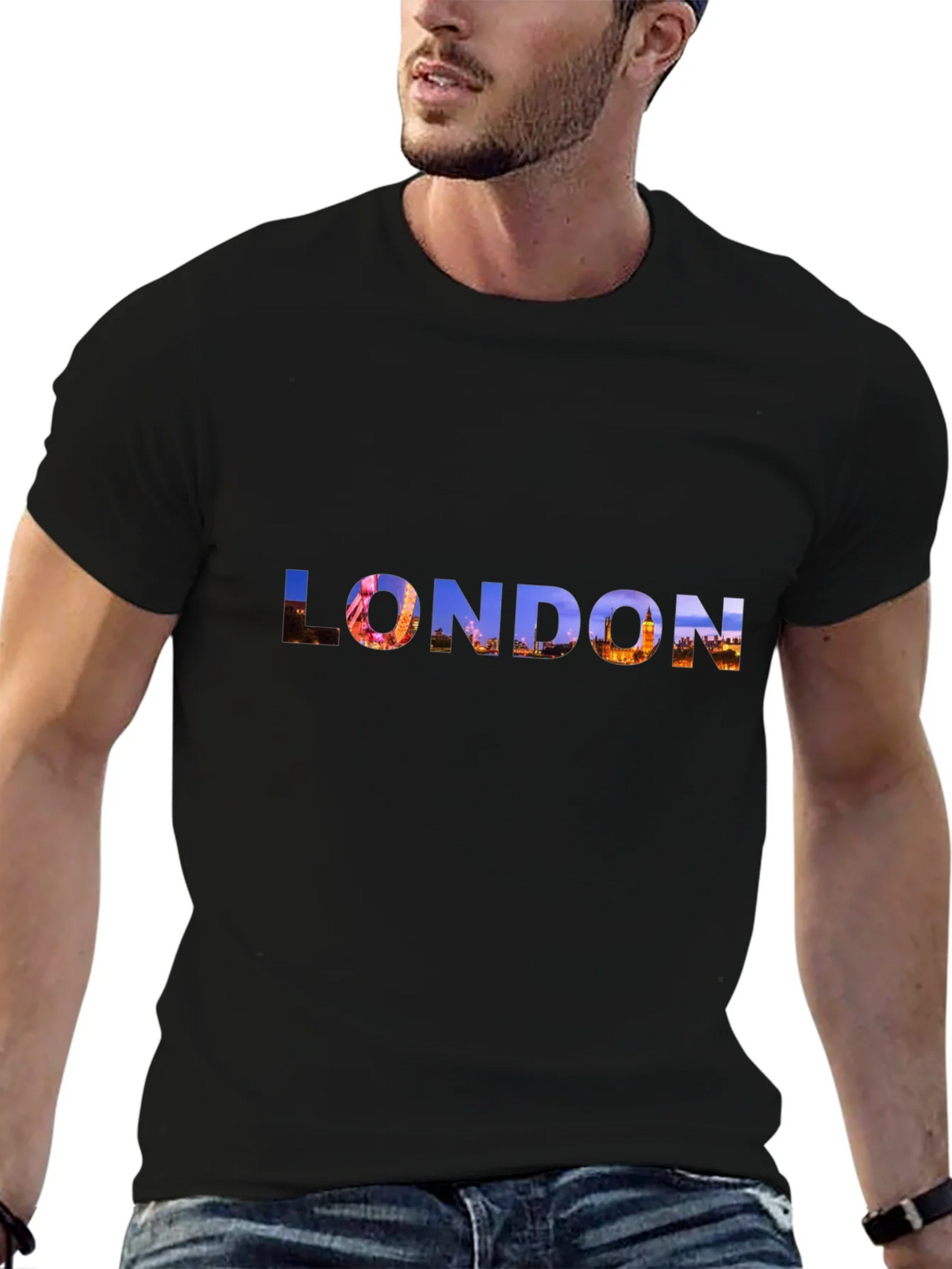 London Skyline Graphic Tee - Black Cotton T-Shirt product image 6