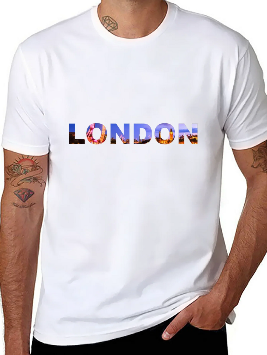 London Skyline Graphic Tee - Black Cotton T-Shirt product image 7