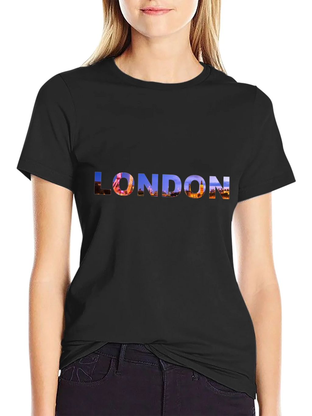 London Skyline Graphic Tee - Black Cotton T-Shirt product image 2