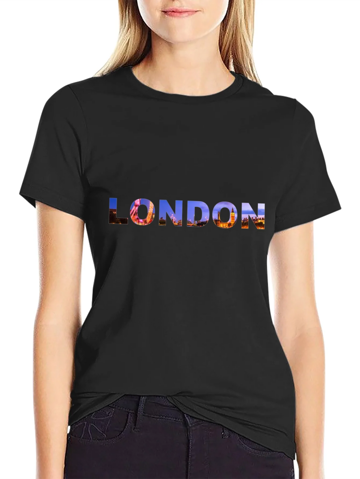 London Skyline Graphic Tee - Black Cotton T-Shirt product image 2