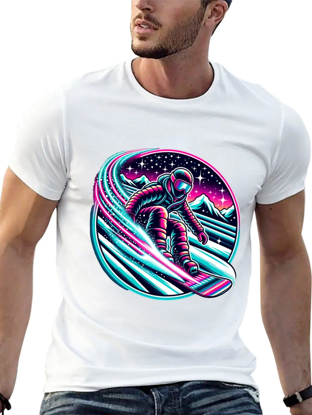 Neon Snowboarder Graphic T-Shirt product image 12