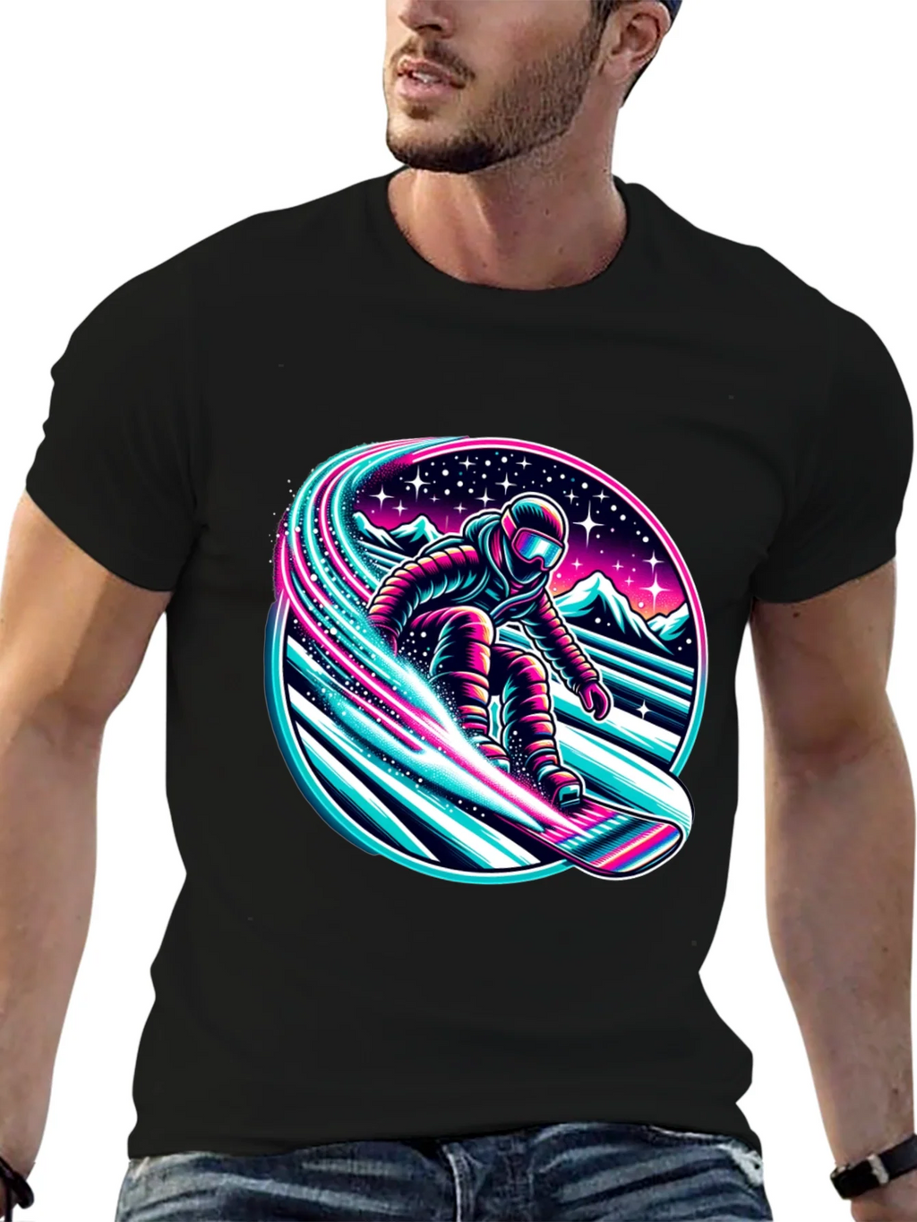 Neon Snowboarder Graphic T-Shirt product image 6