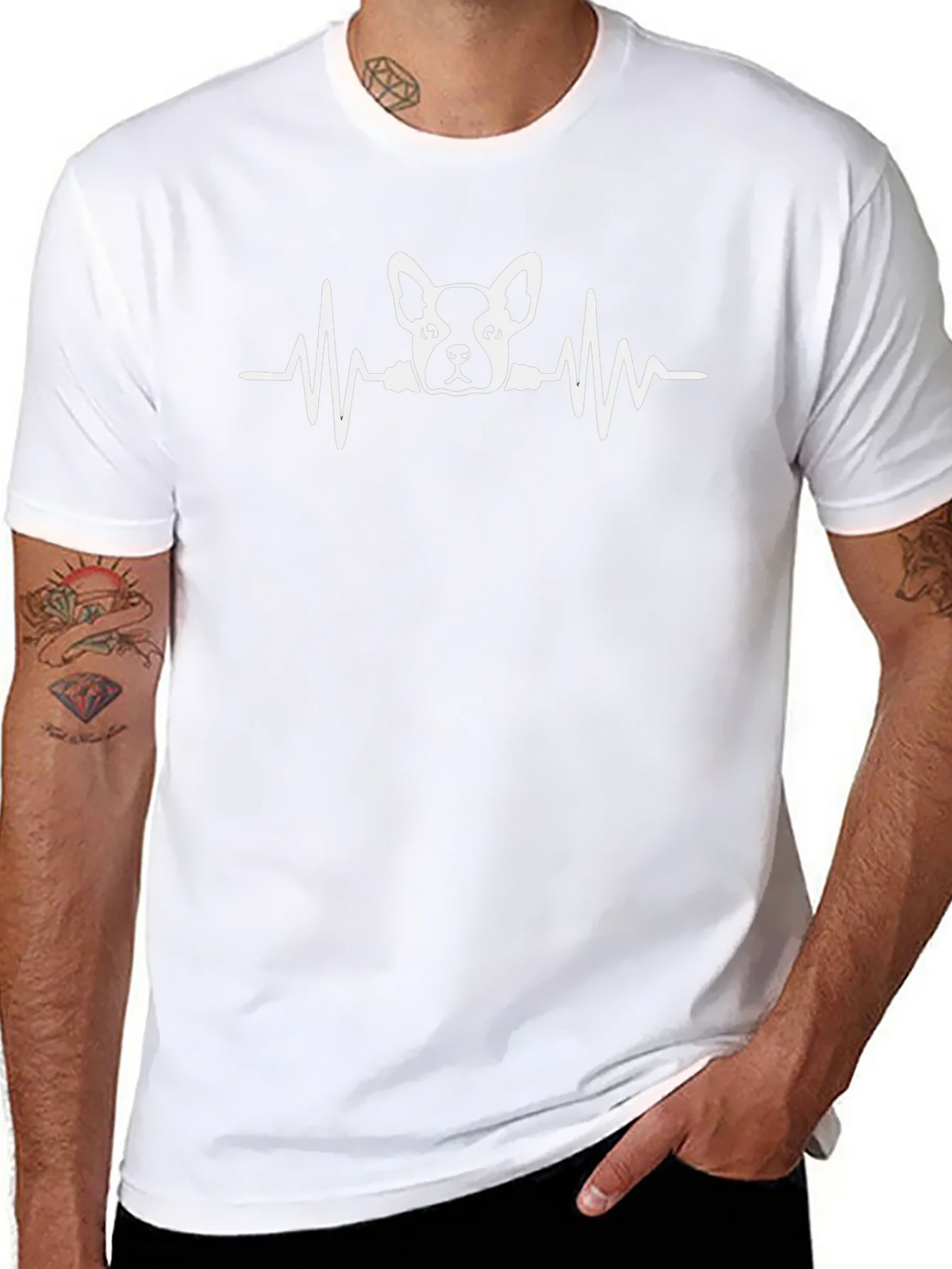 Dog Heartbeat Graphic Tee - Black Cotton Casual T-Shirt product image 4