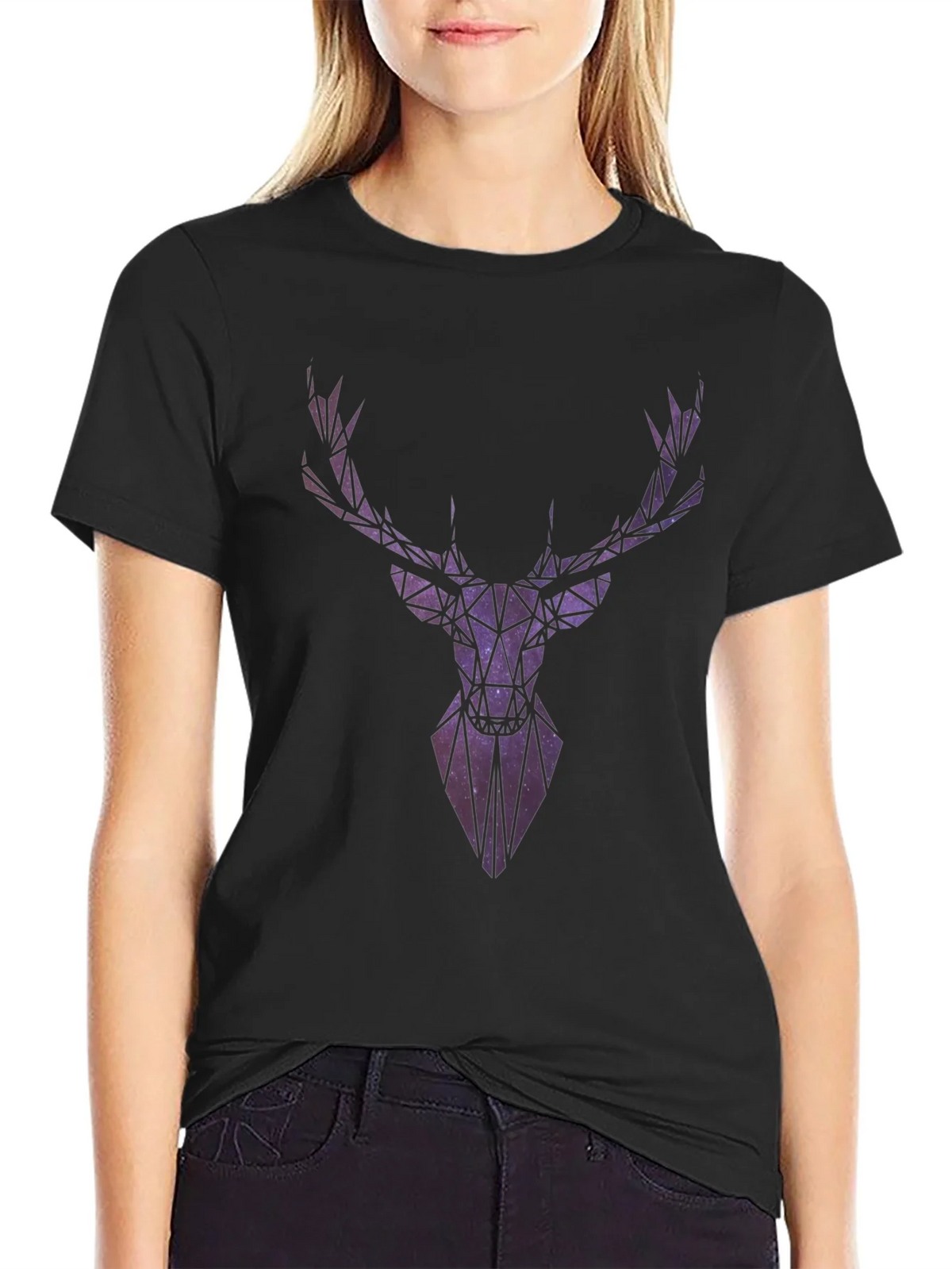 Geometric Galaxy Deer Head Graphic T-Shirt product image 1