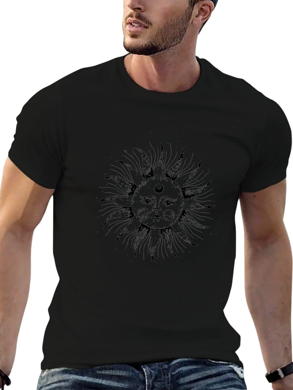Celestial Sun Graphic T-Shirt - Stylish Black Tee product image 6