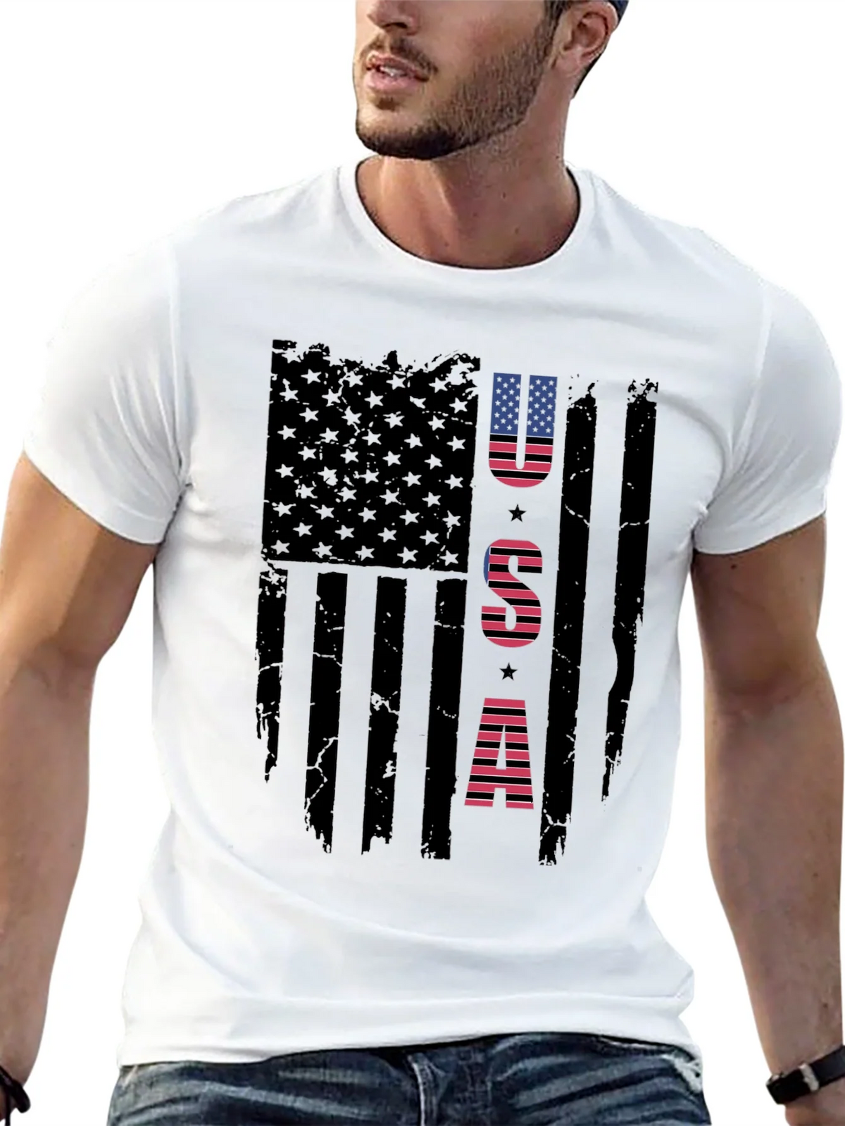 USA Flag Graphic Print Crew Neck T-Shirt product image 8