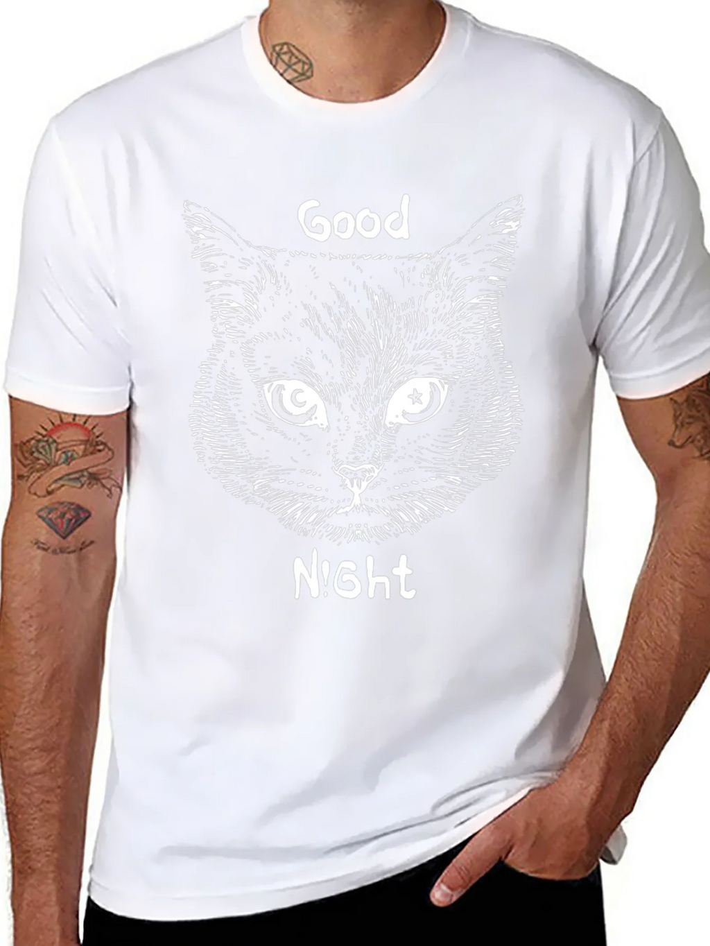 Good Night Cat Graphic T-Shirt - Black Tee product image 6