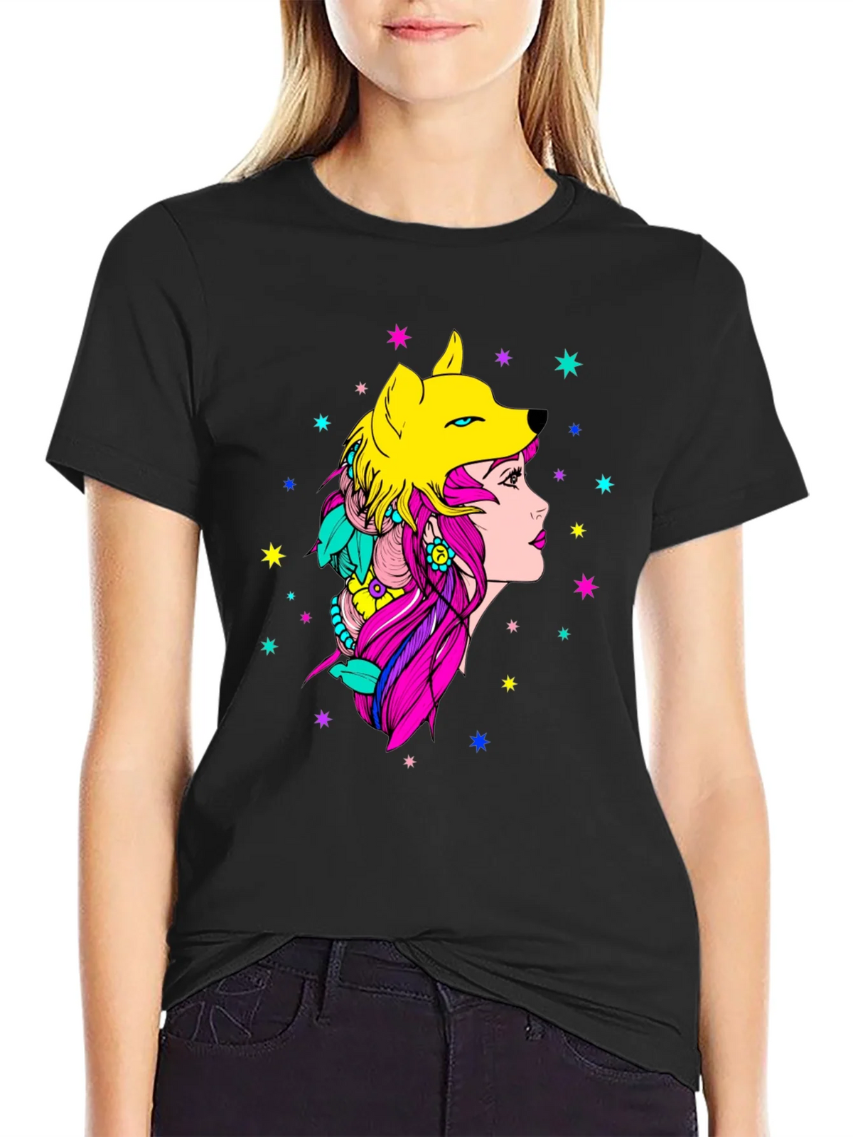 Wolf Girl Graphic Tee - Unique Colorful Design product image 2