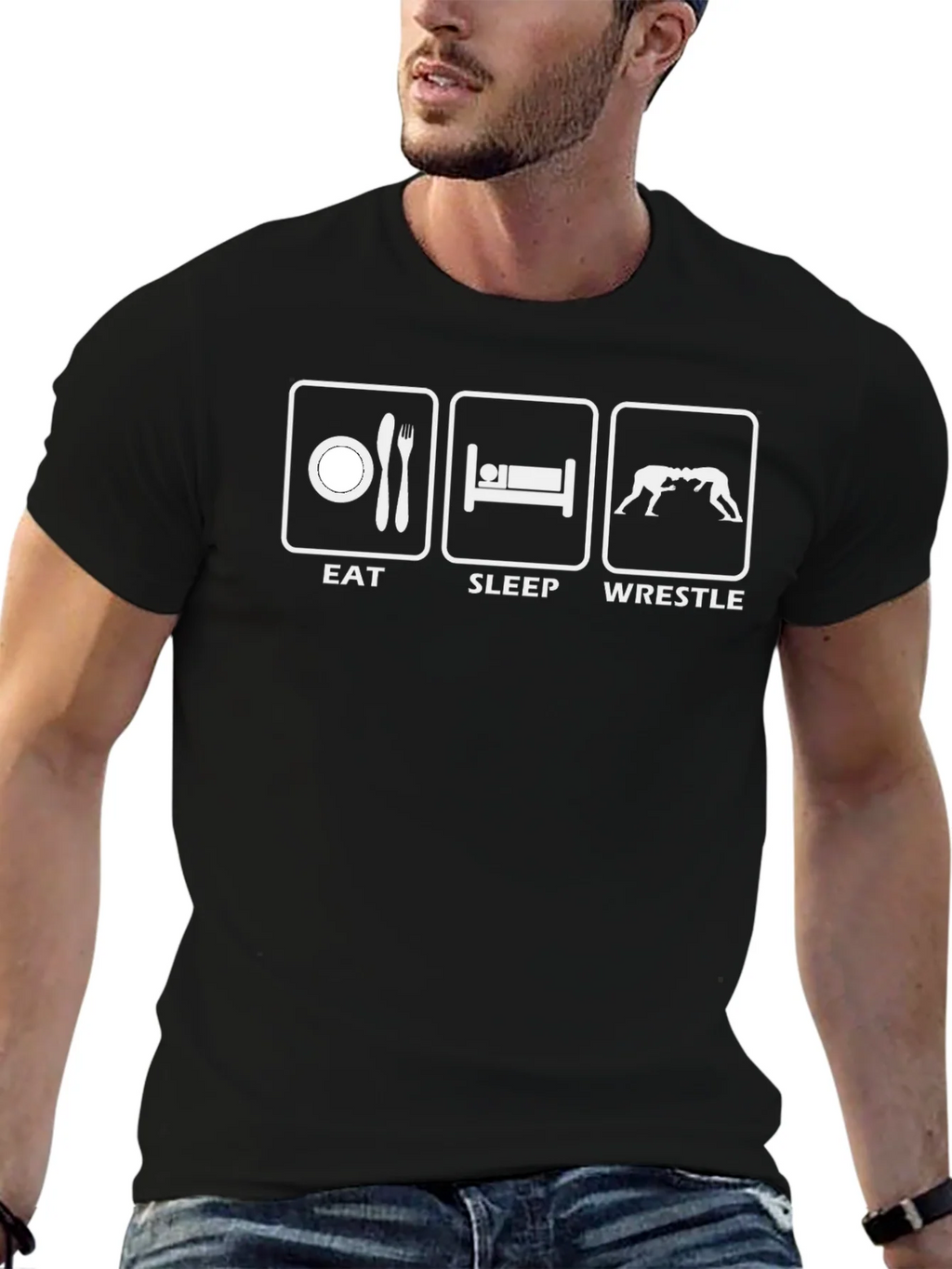 Eat Sleep Wrestle Black T-Shirt product image 6
