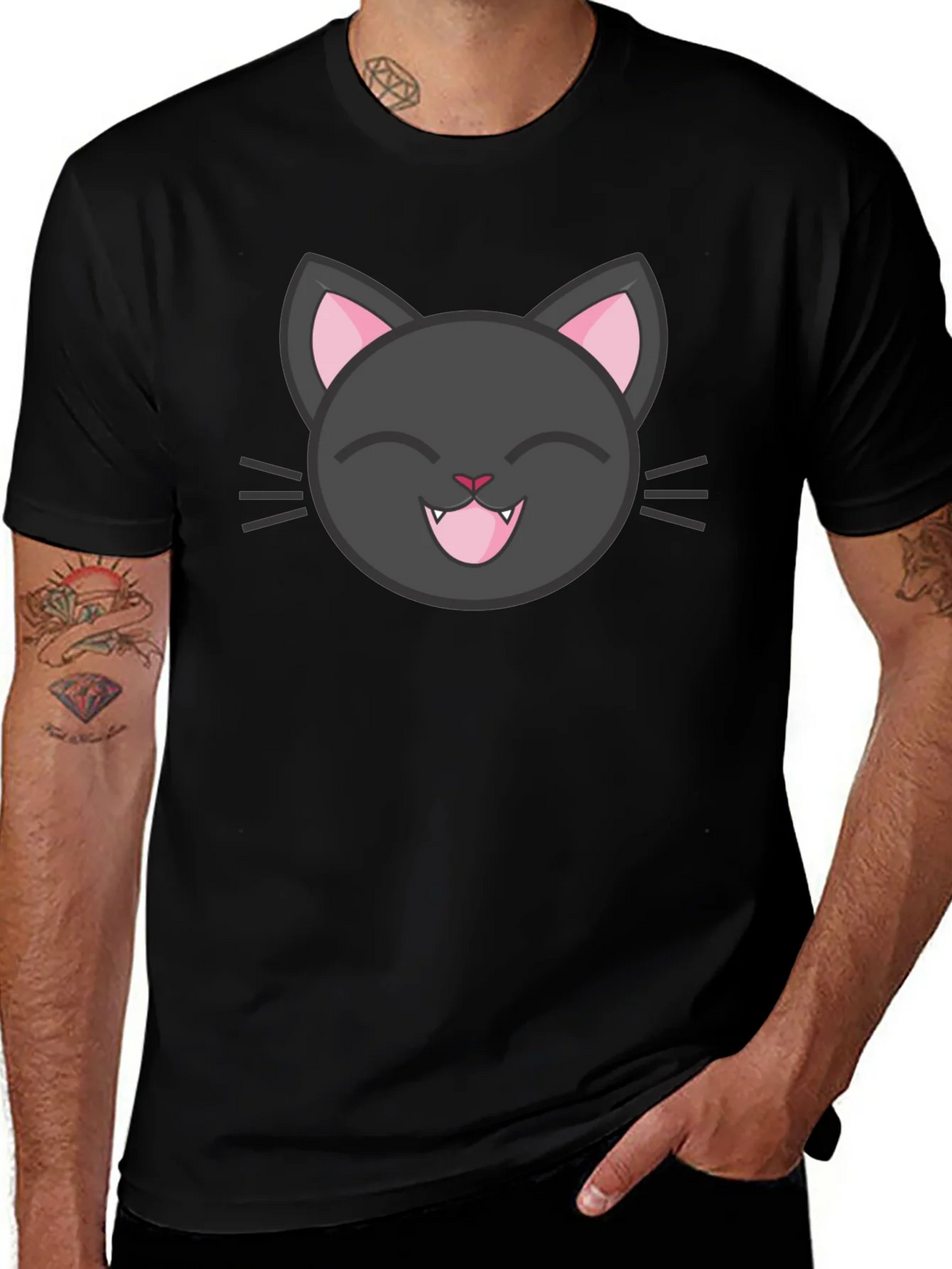 Cute Black Cat Tee - Smiling Feline Graphic T-Shirt product image 1