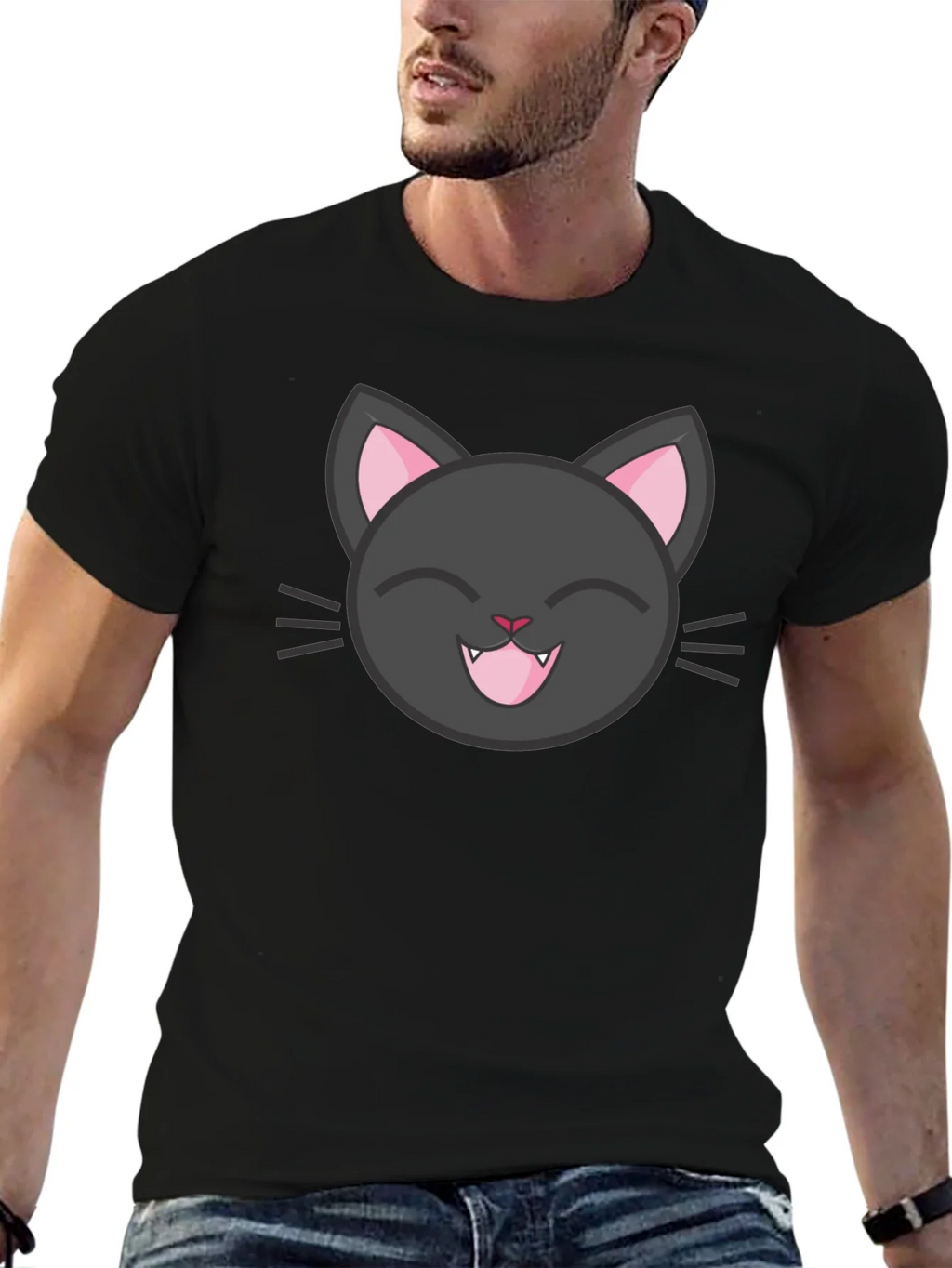 Cute Black Cat Tee - Smiling Feline Graphic T-Shirt product image 6
