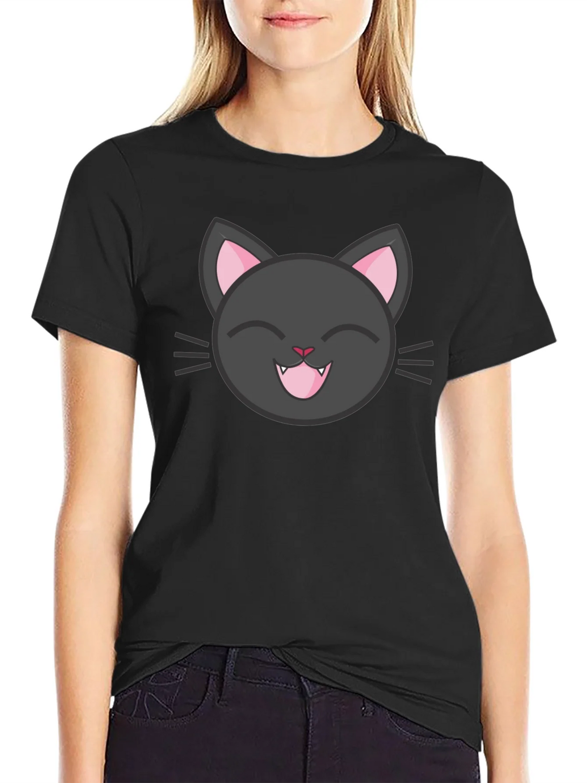 Cute Black Cat Tee - Smiling Feline Graphic T-Shirt product image 2