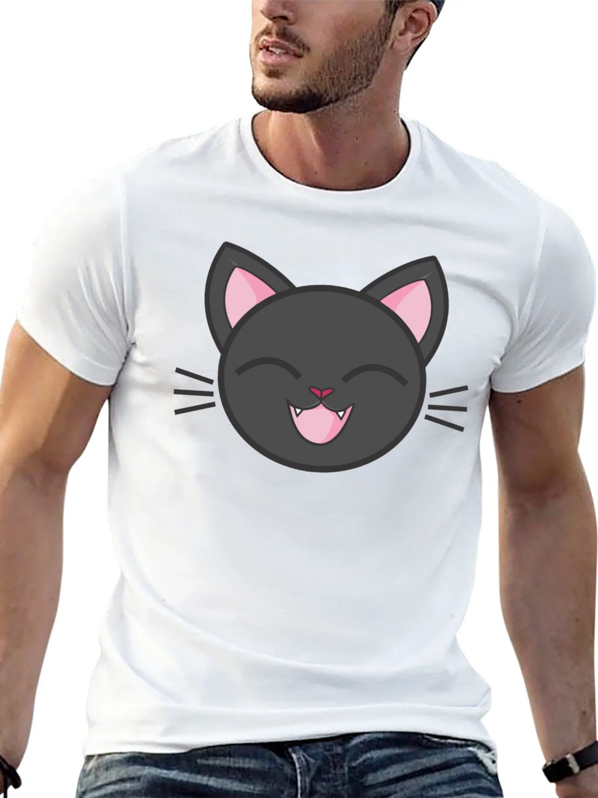 Cute Black Cat Tee - Smiling Feline Graphic T-Shirt product image 12