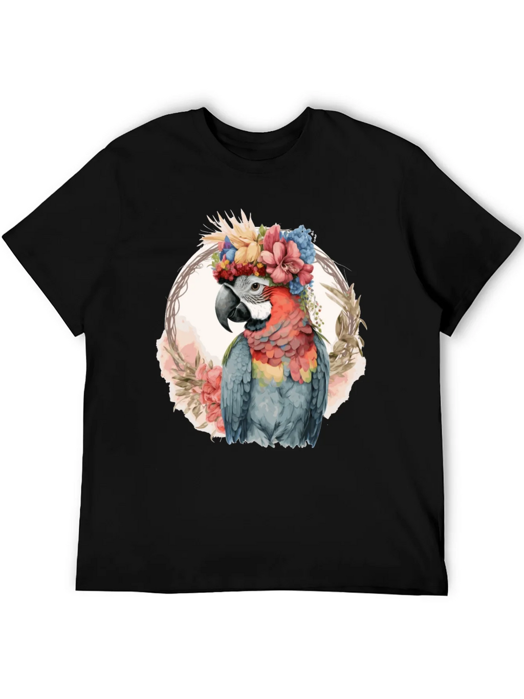 Floral Parrot Graphic Tee - Stylish Mens Black T-Shirt product image 5