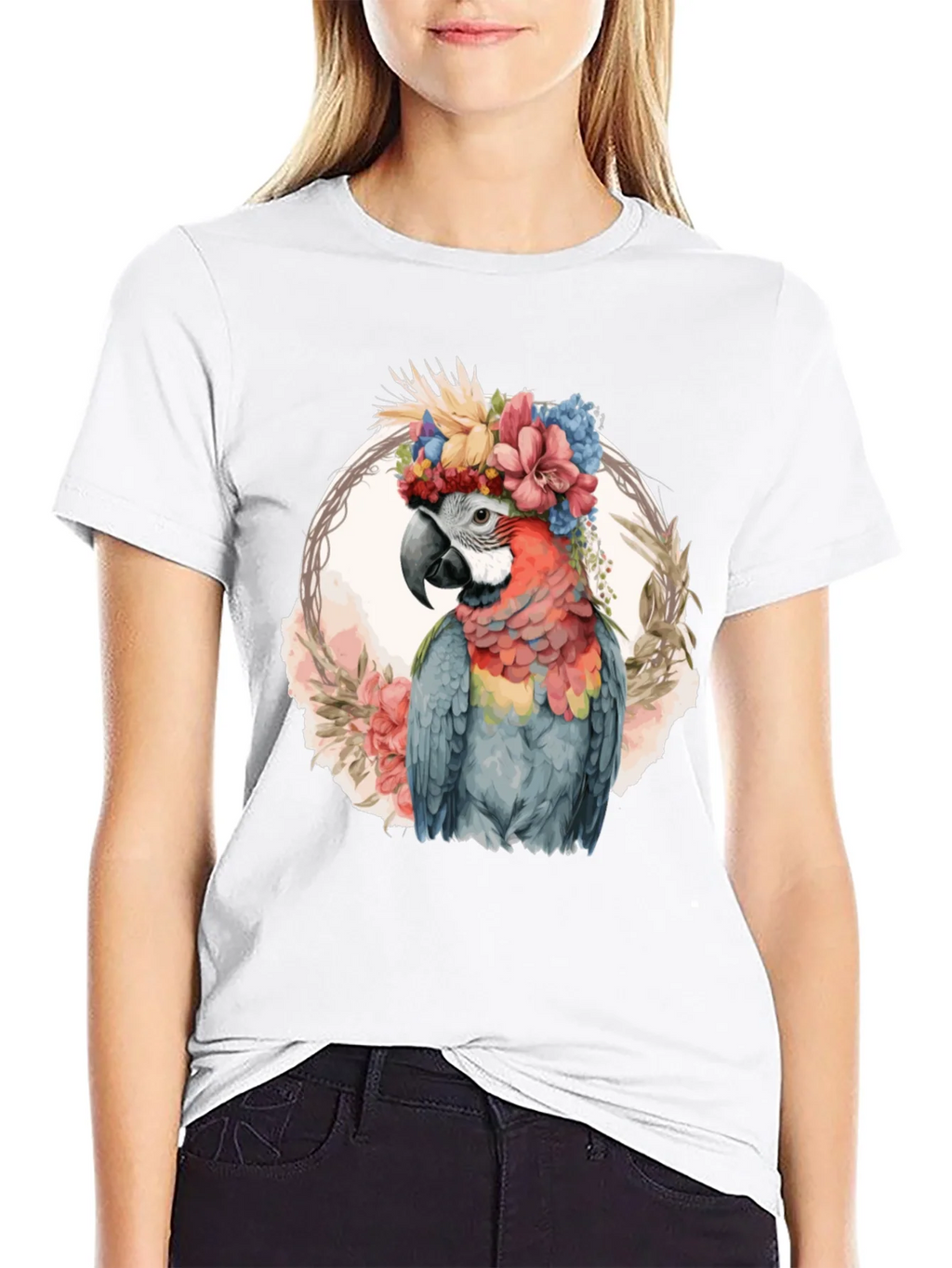 Floral Parrot Graphic Tee - Stylish Mens Black T-Shirt product image 8