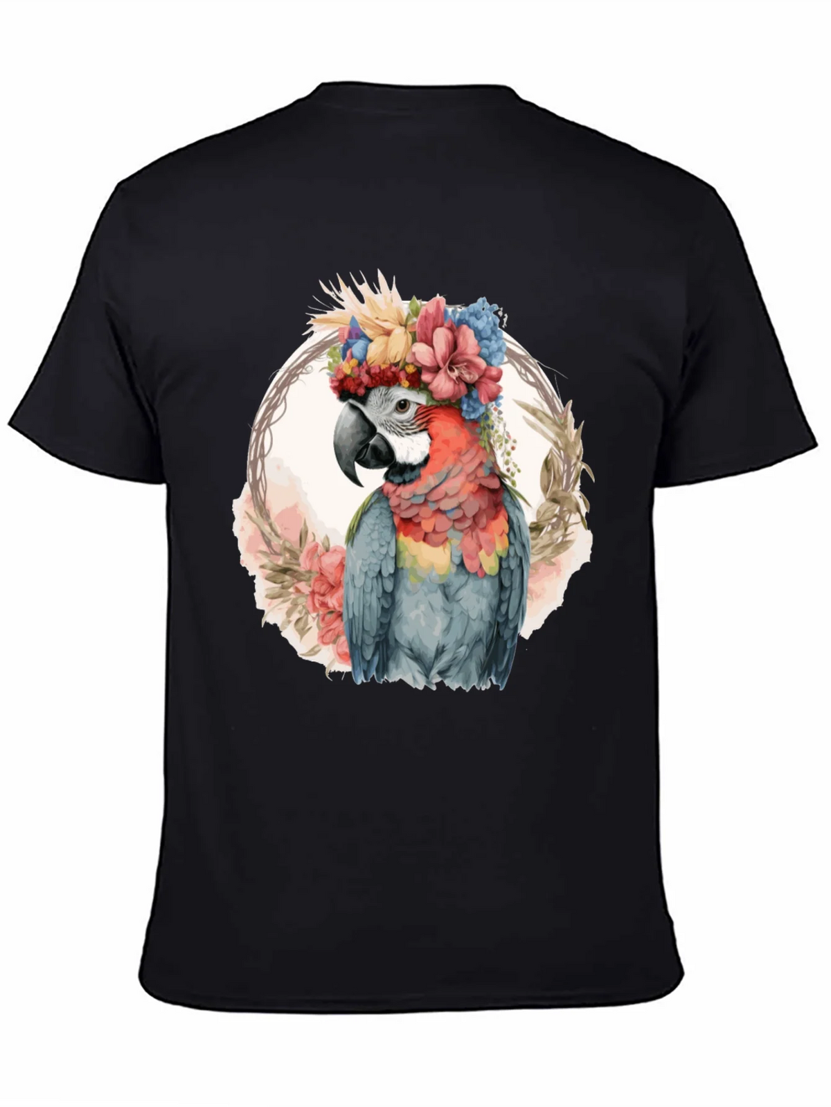 Floral Parrot Graphic Tee - Stylish Mens Black T-Shirt product image 4