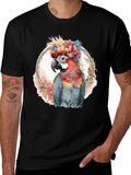 Floral Parrot Graphic Tee - Stylish Mens Black T-Shirt product image 1