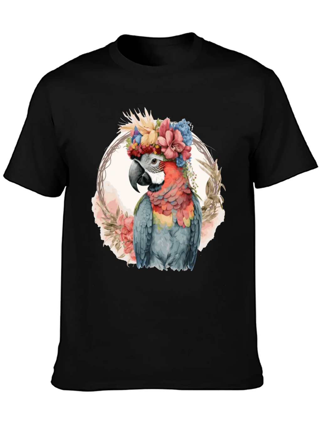 Floral Parrot Graphic Tee - Stylish Mens Black T-Shirt product image 3