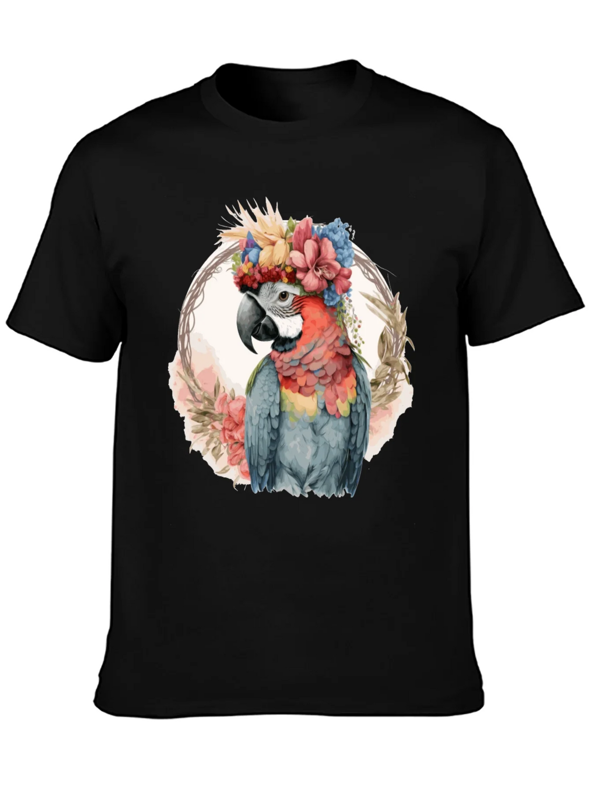 Floral Parrot Graphic Tee - Stylish Mens Black T-Shirt product image 3