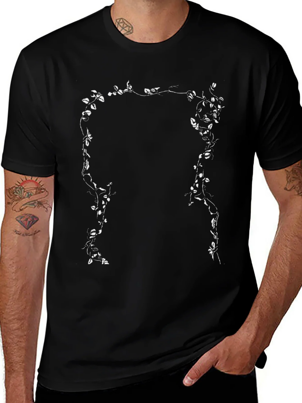 Botanical Vine Graphic Tee - Black Cotton T-Shirt product image 1