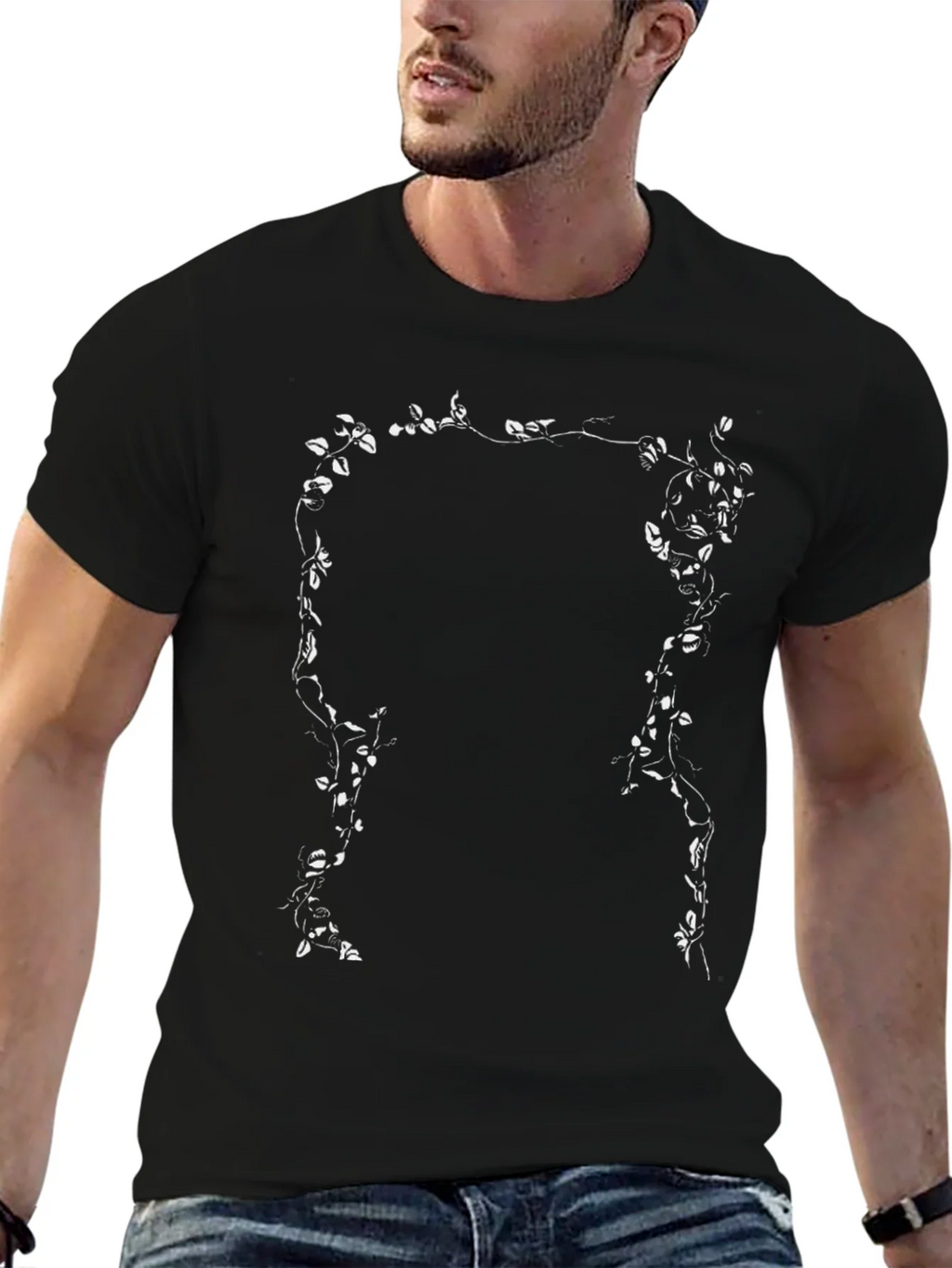 Botanical Vine Graphic Tee - Black Cotton T-Shirt product image 6