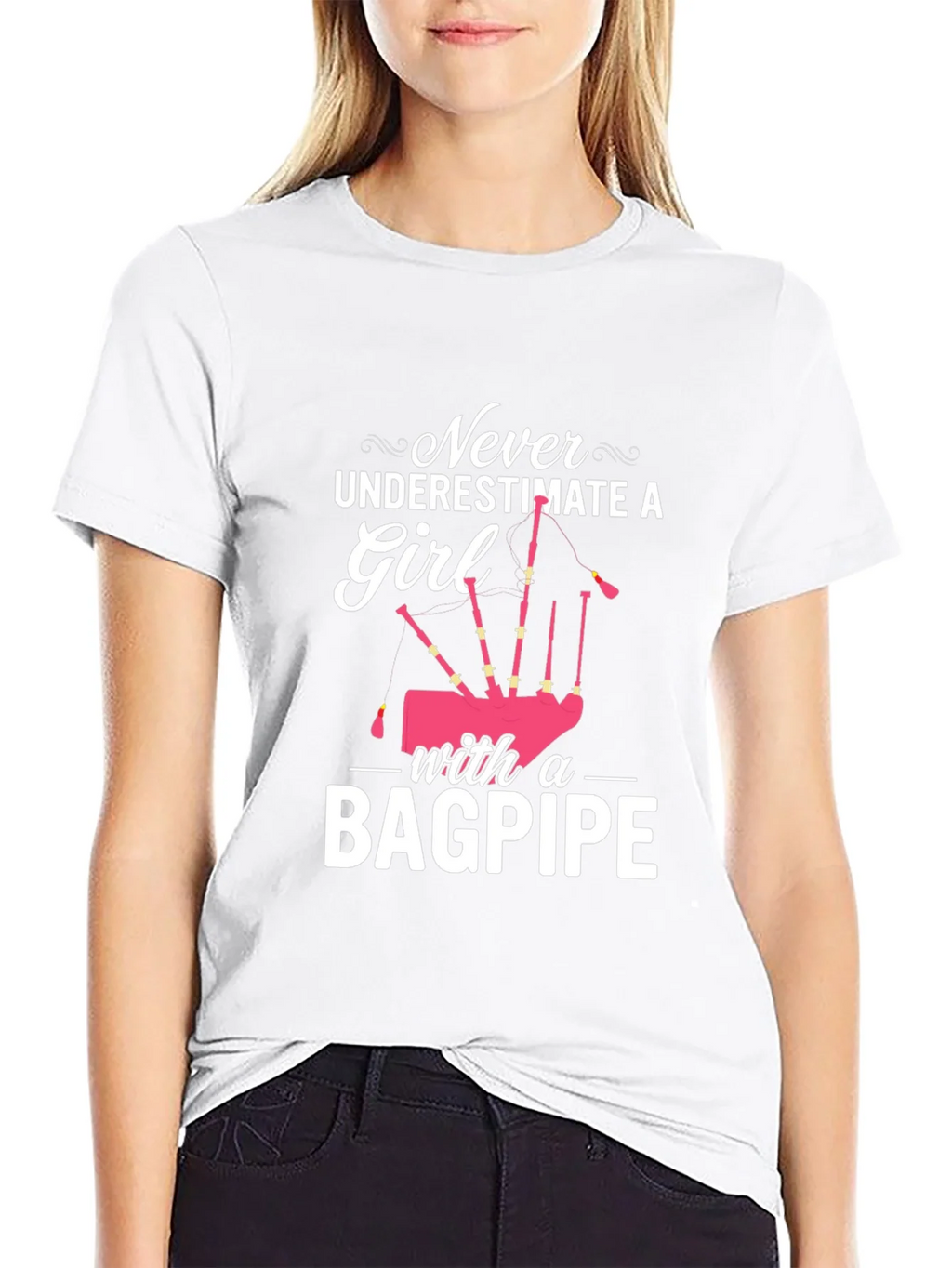 Never Underestimate Girl with Bagpipe Black T-Shirt product image 8