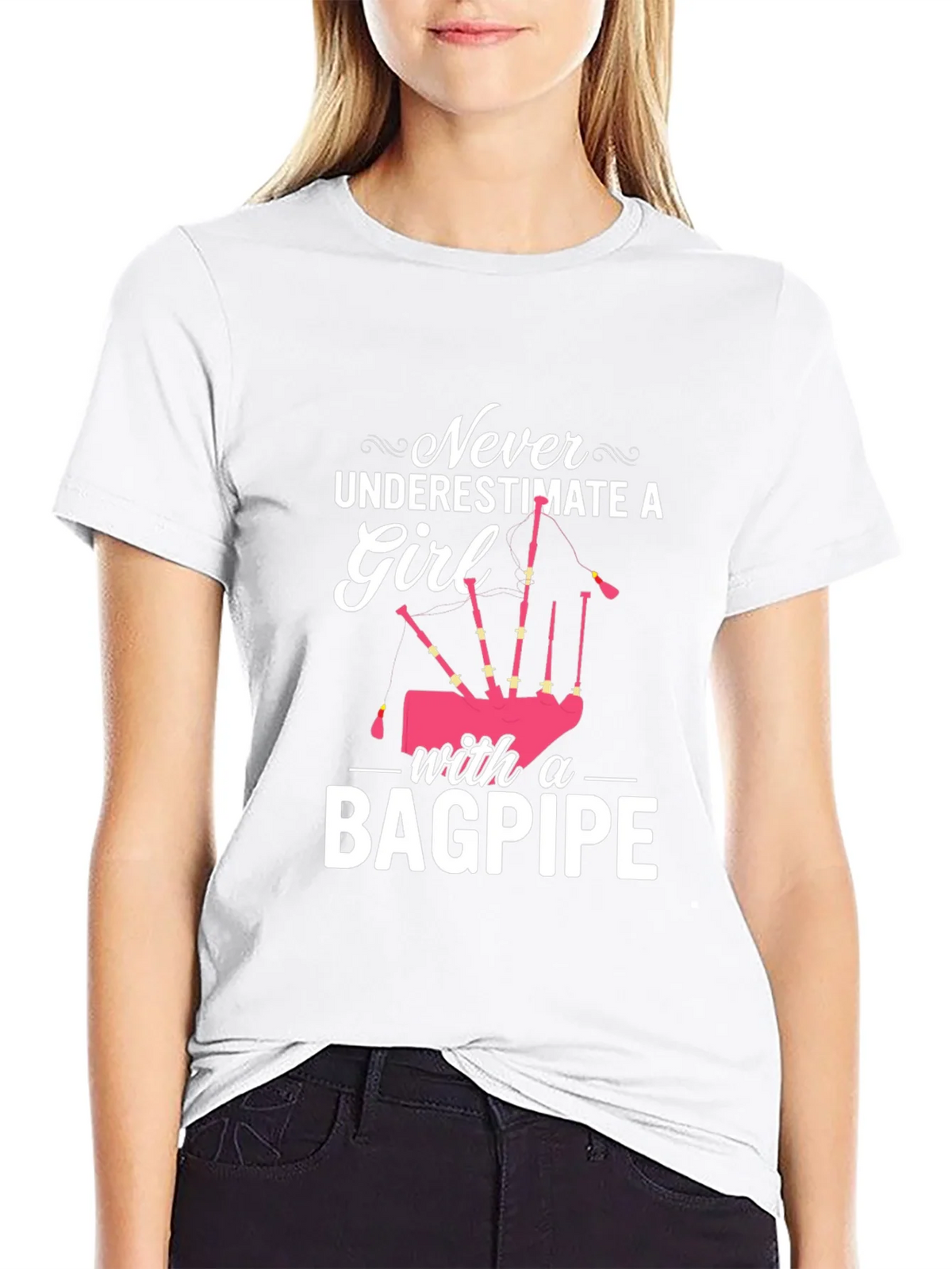 Never Underestimate Girl with Bagpipe Black T-Shirt product image 8