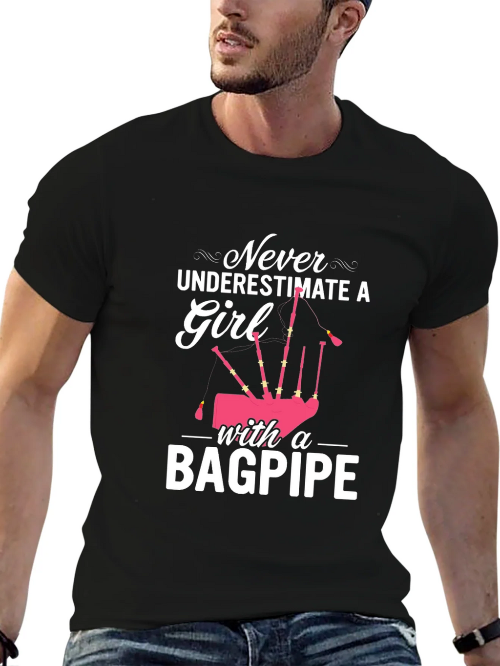 Never Underestimate Girl with Bagpipe Black T-Shirt product image 6