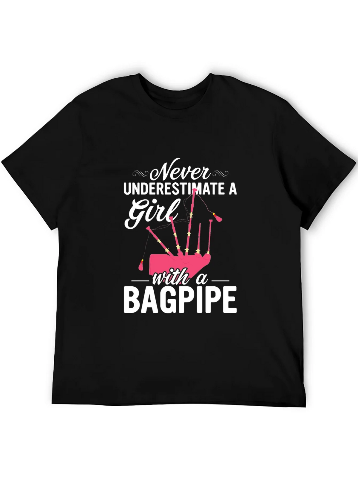 Never Underestimate Girl with Bagpipe Black T-Shirt product image 5